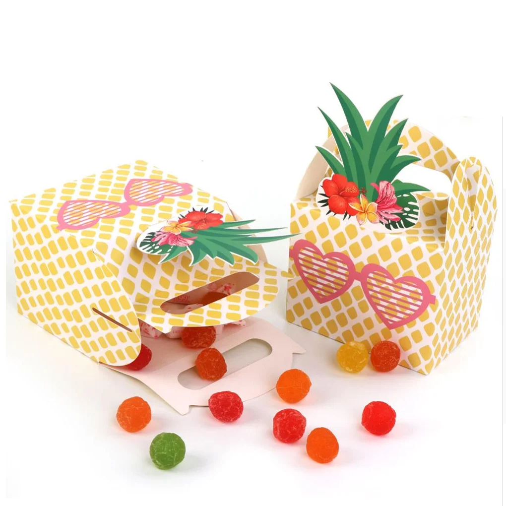 24pcs Pineapple Favor Candy Gift Boxes  For Hawaiian Tropical Party, Luau BBQ Fruit Party, Summer Beach Wedding Party Supplies