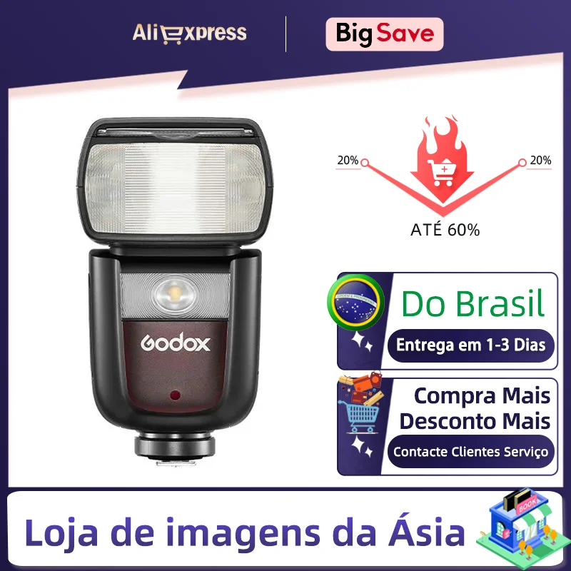 【 Do Brasil 】 Godox V860III TTL HSS 2.4G V1C V1N V1S Câmera Flash Light Speedlight para DSLR Sem Espelho Mirrorless Camera Sony ZVE10 A7IV A7III A7RV Canon 5DIV 6DII 90D R6 R7 R6II Nikon Z6II Z6 D780 Z5 V860 III