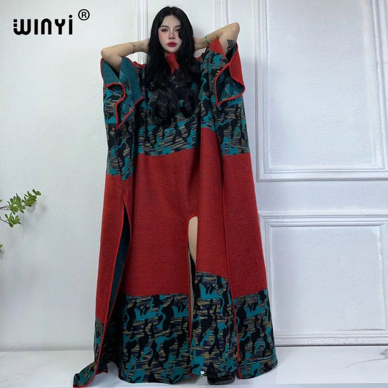 2024 WINYI autumn nut print Comfort Warm fashion kaftan Holiday dress Elegant Africa Women party winter Caftan women long dress