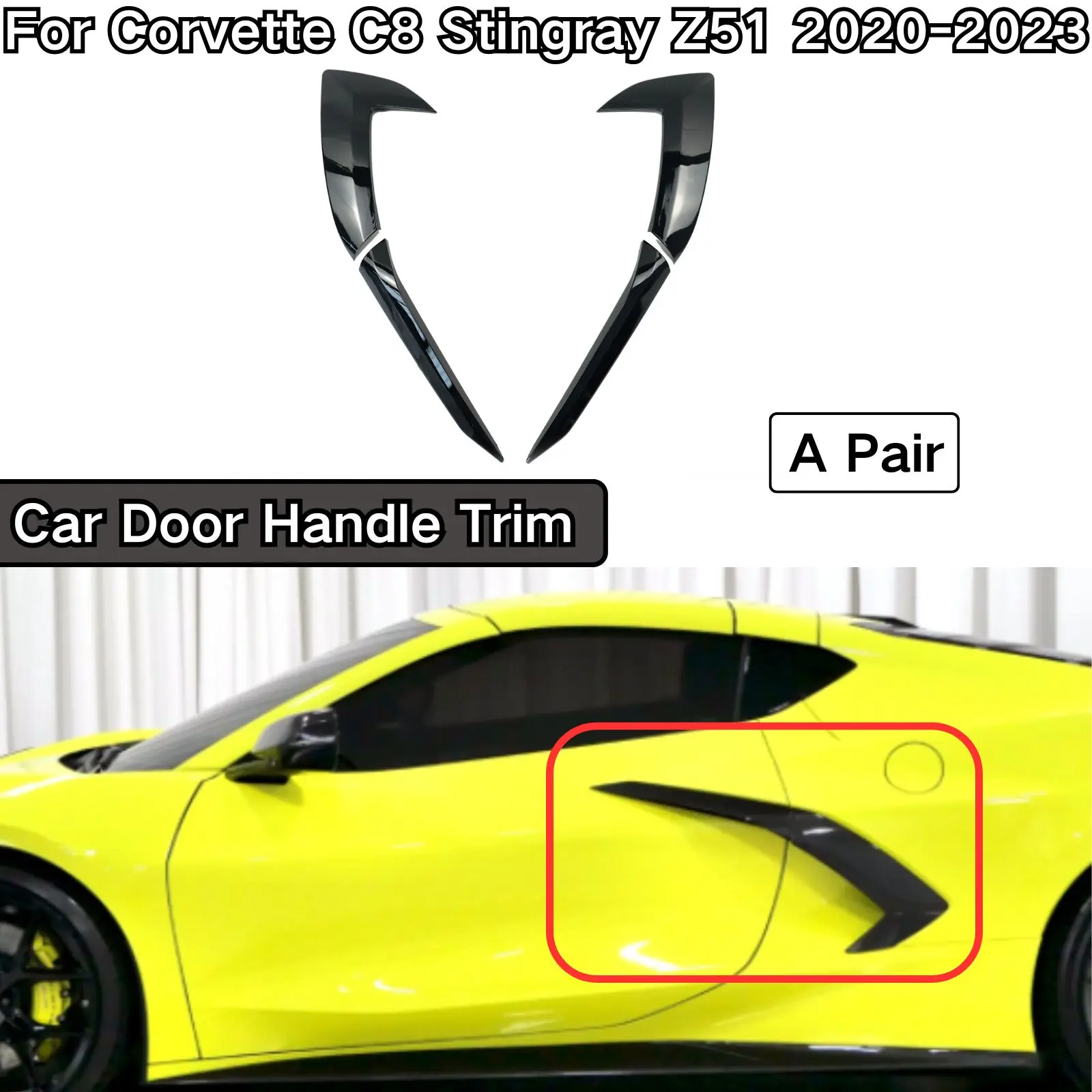 

For Corvette C8 Stingray Z51 2020-2023 Car Door Handle Cover Trim Sticker Carbon Fiber Look Glossy Black Decoration Accessories