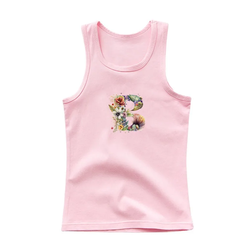 Girls Summer Sleeveless T Shirt Custom Name Letter Combination Print Vest Flower Letter Font A B C D E F G Kids Tank Tops