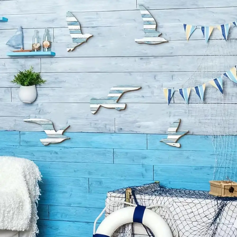 

Seaside Art 5 Pcs Wood Seagull Wall Art Set Nautical Coastal Beach Decor Vintage Sea Bird Ornaments for Lake House Bedroom Room