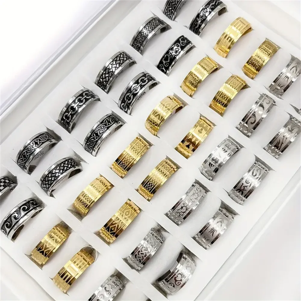 10Pcs/Lot Fashion Classic Smooth Stainless Steel Rings For Women Men Simple Mix Style Gold Silver Black Color Jewelry Party Gift