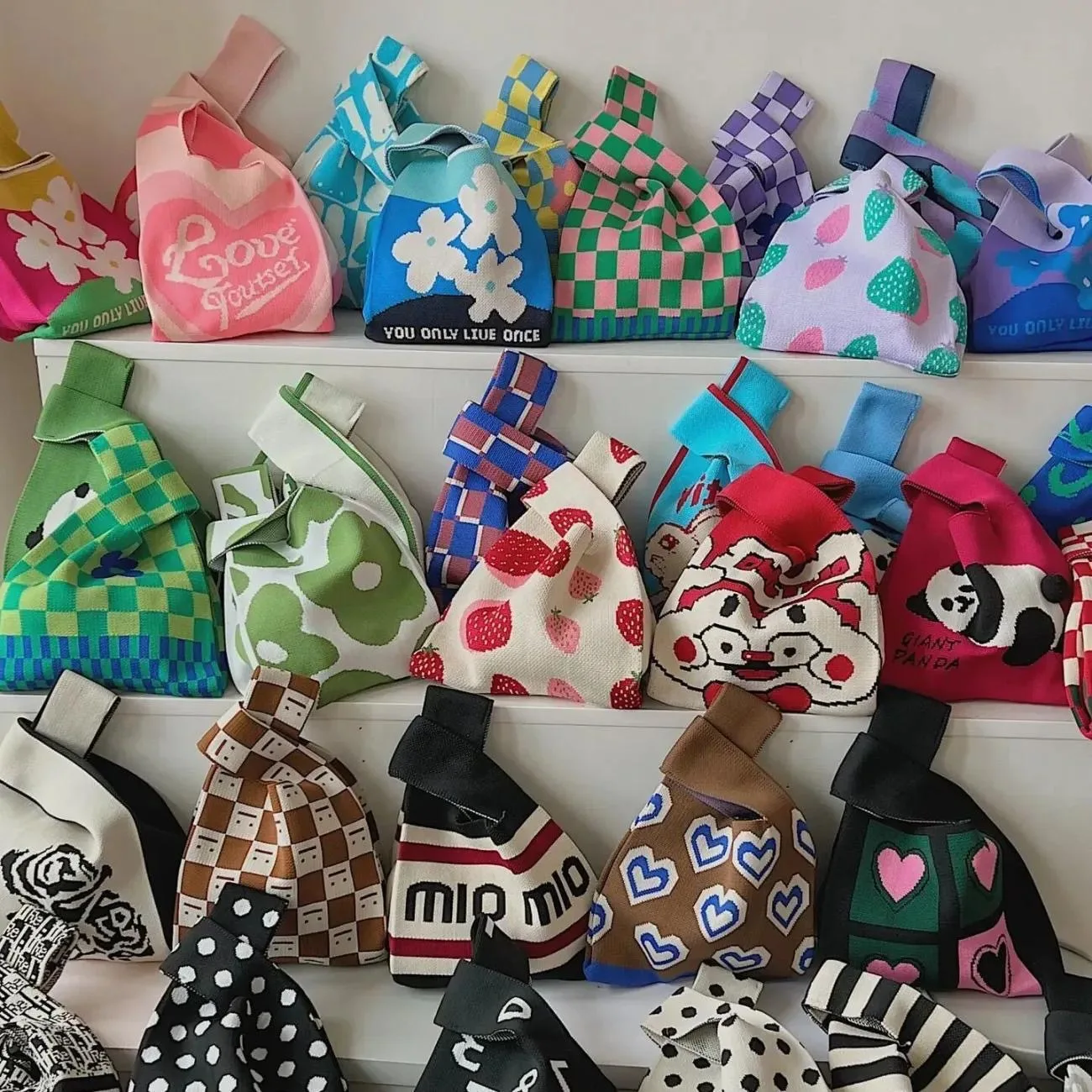 다용도 쇼퍼 미니 토트백 여성 수제 니트 소형 핸드백 캐주얼 손목 가방 학생용 재사용 가능한 숄더백 일상용