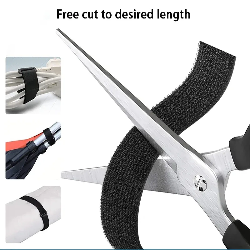 5M Reusable Nylon Hook Loop Fastening Cable Tape Cut-to-Length Self-Adhesive Securing Strap With Buckle For Organizer Or Storage image 2