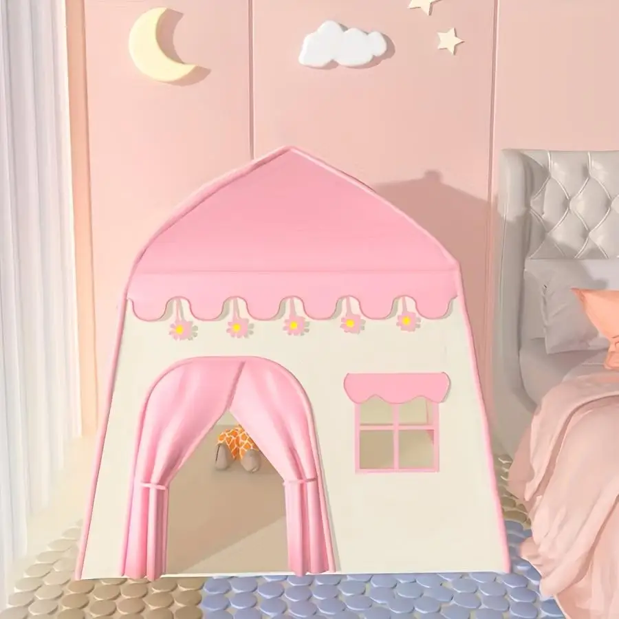 Tente pour enfants princesse. Une maison de jeu sur le thème des jeux de rôle en rose et bleu, adaptée à une utilisation intérieure et extérieure.