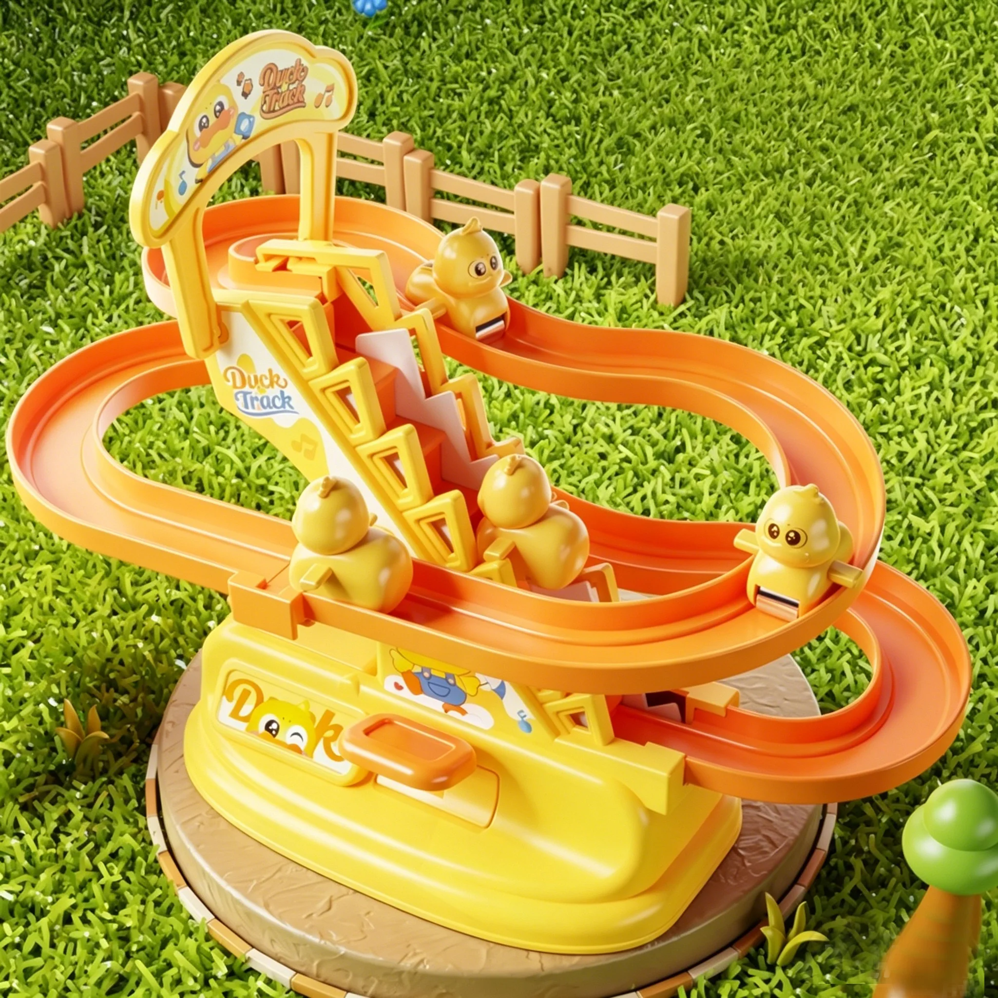 Manuelles Drückspielzeug mit Entenbahn, handbetriebenes Treppensteiger-Rennauto-Spiel für Kinder, interaktives Lernspielzeug für Jungen und Mädchen