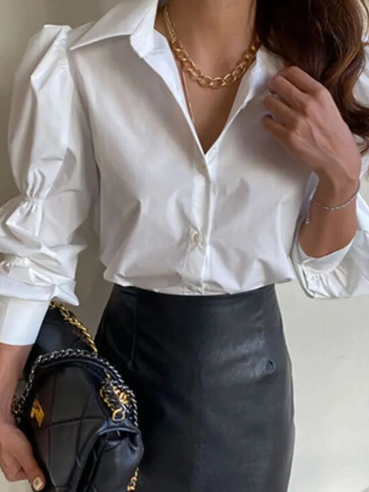 

Повседневная однотонная ткань Bubble Sve irt Street Sle из полиэстера Long Sve Slim Fit irt для женщин старше 25 лет