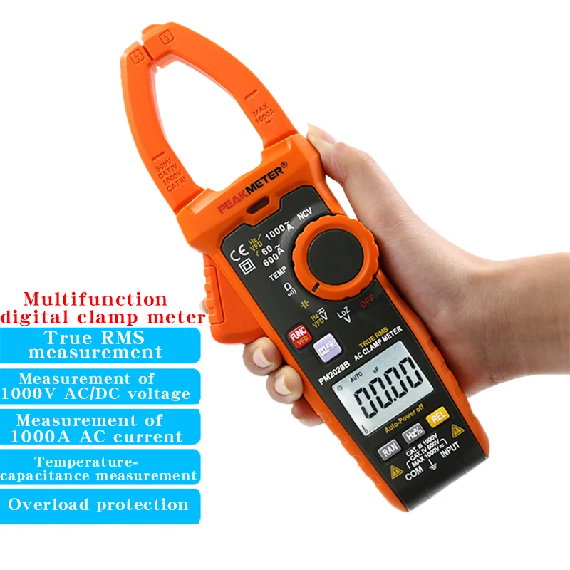 PEAKMETER High Accuracy Digital Clamp Meter Multimeter for Electricians, with 1000A AC Current Measurement, PM2028A/B