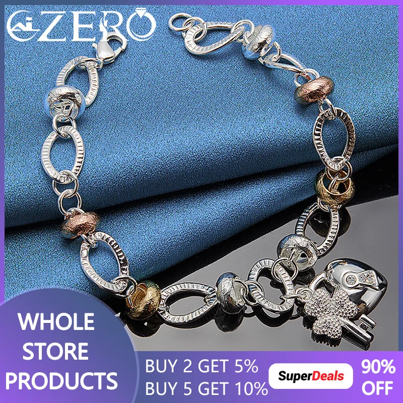 

ALIZERO 925 Sterling Silver Zirconia Clover Key Heart Lock Bracelet For Women Wedding Engagement Party Fashion Jewelry Gifts