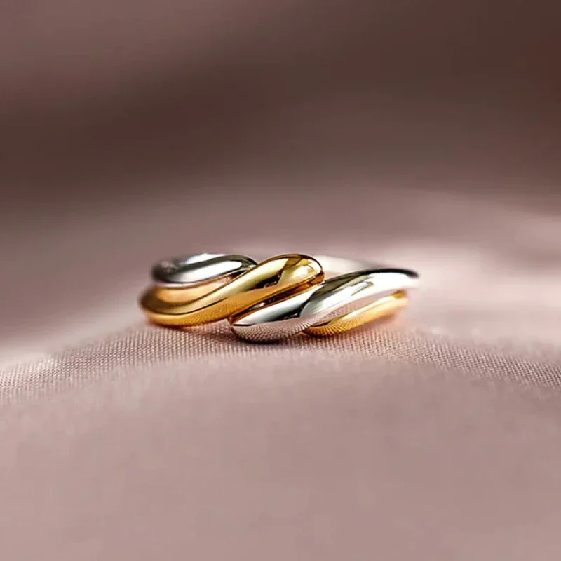CAOSHI Fashion Modern Metallic Style Ring Female Daily Finger Jewelry Women Two-tone Design Stylish Accessories for Wedding