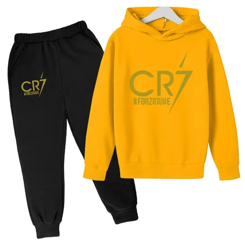 Children's Clothing 3-12Y Hoodie CR7 Print Sweatshirt Top trousers 2P Boys Girls Toddler Sports Coat Casual Jogging Set