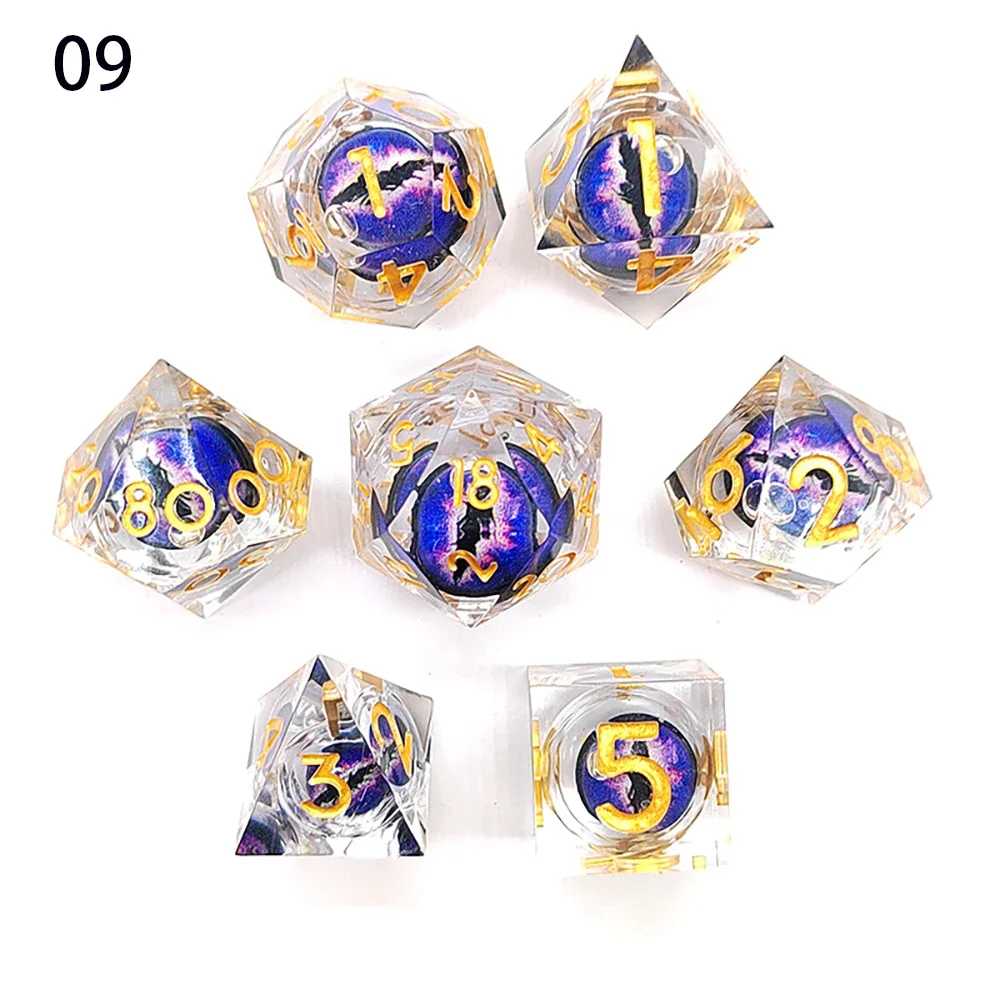 DND Longan Sharp Edge Number Polyhedral Resin Dice D+D Dice Set For Dungeon and Dragon Pathfinder Role Playing Game(RPG)MTG Dice