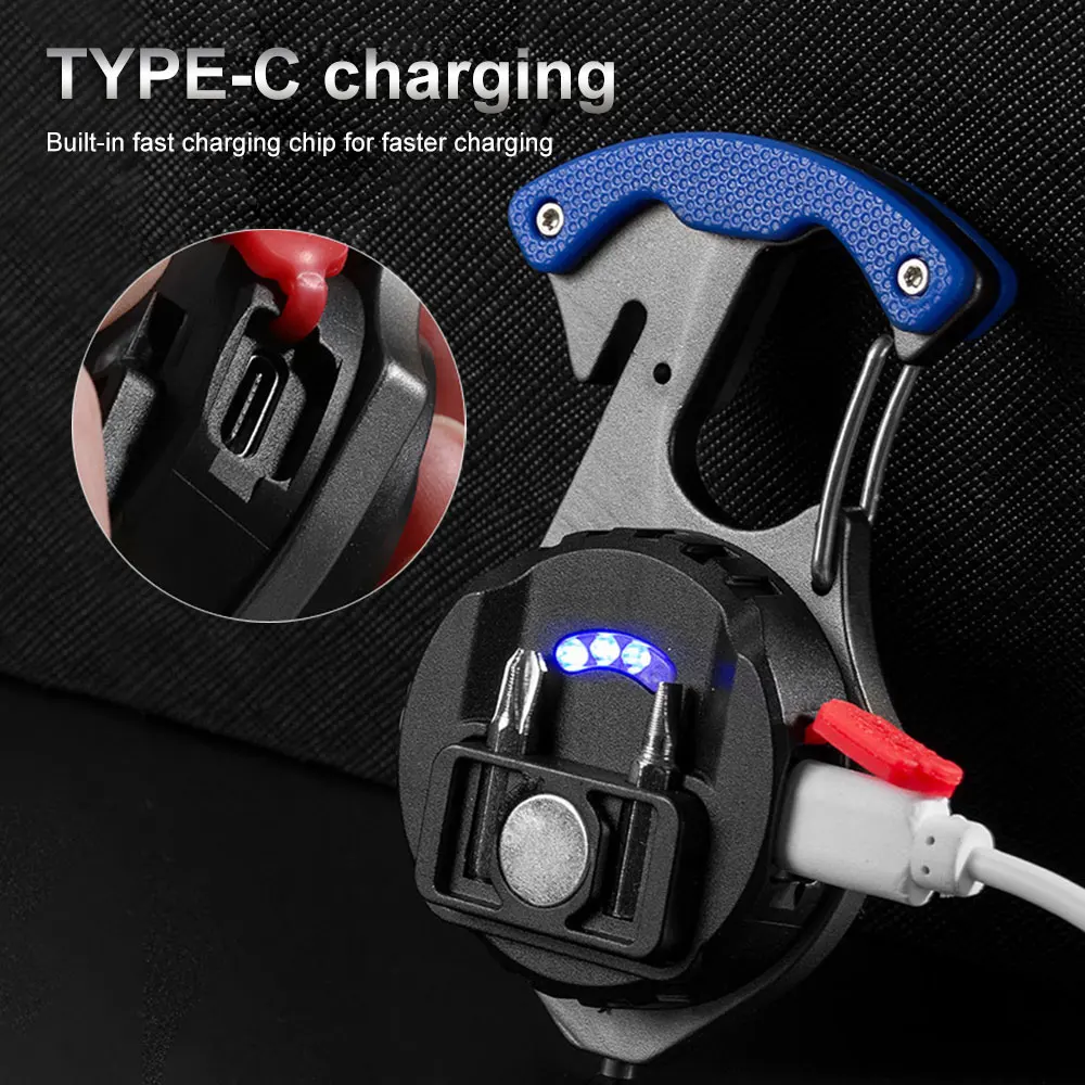 Multifunction Mini Led Strong Flashlight Portable Usb Rechargeable Camping Spotlight Torch Keychain Light with 7 Modes Lighting