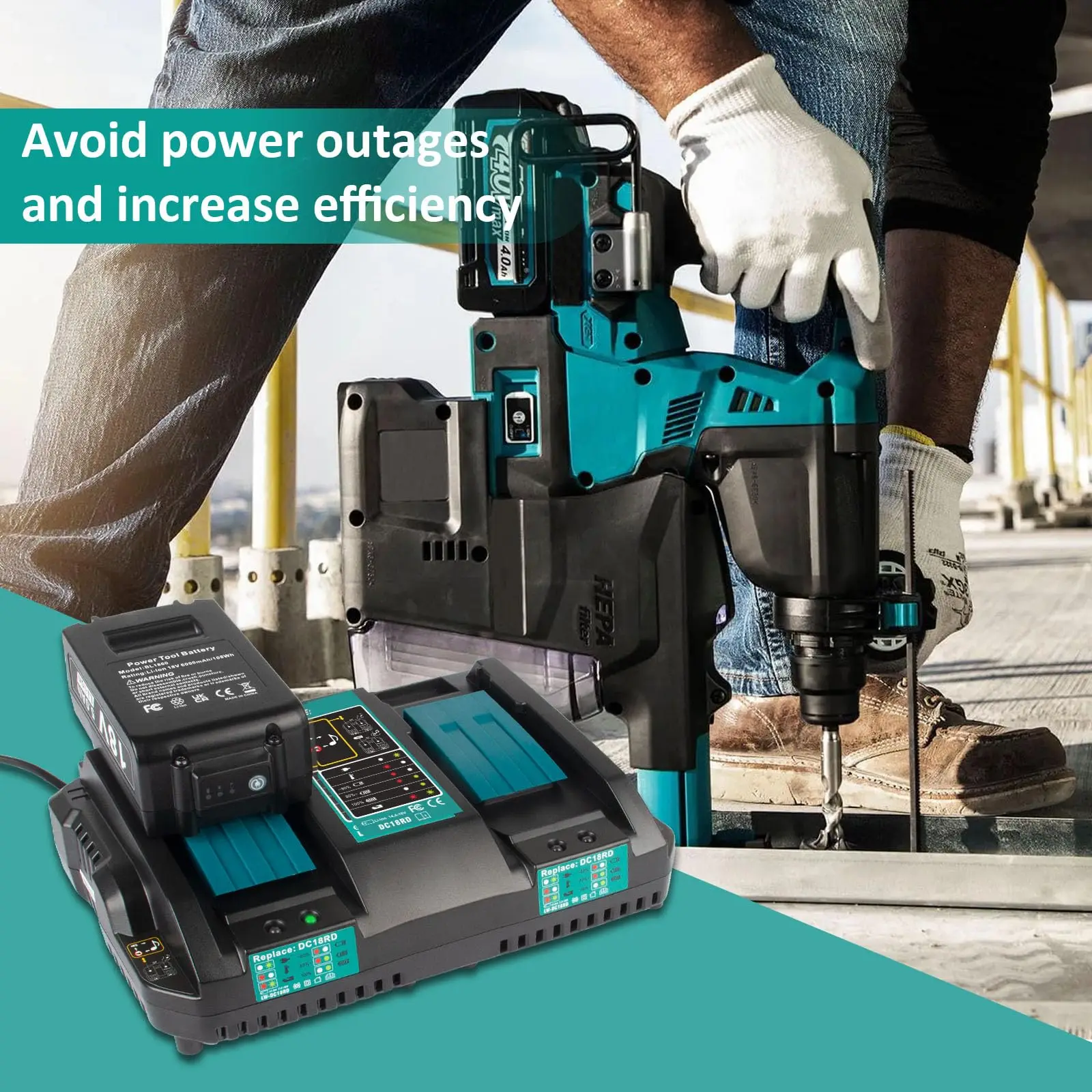 Victpower DC18RD 14.4V-18V Rapid Dual Ports Charger Compatible for Makita 18V Battery BL1850B BL1860B BL1830B BL1840B BL1820B