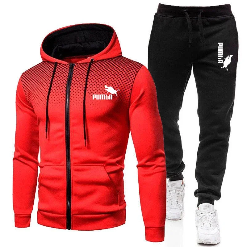 

Pumba Printed Men Suit New Brand Sports Printed Hoodie Sets Male Hoodie+Pant Fleece Zipper Casual Designer Sportswear Suits