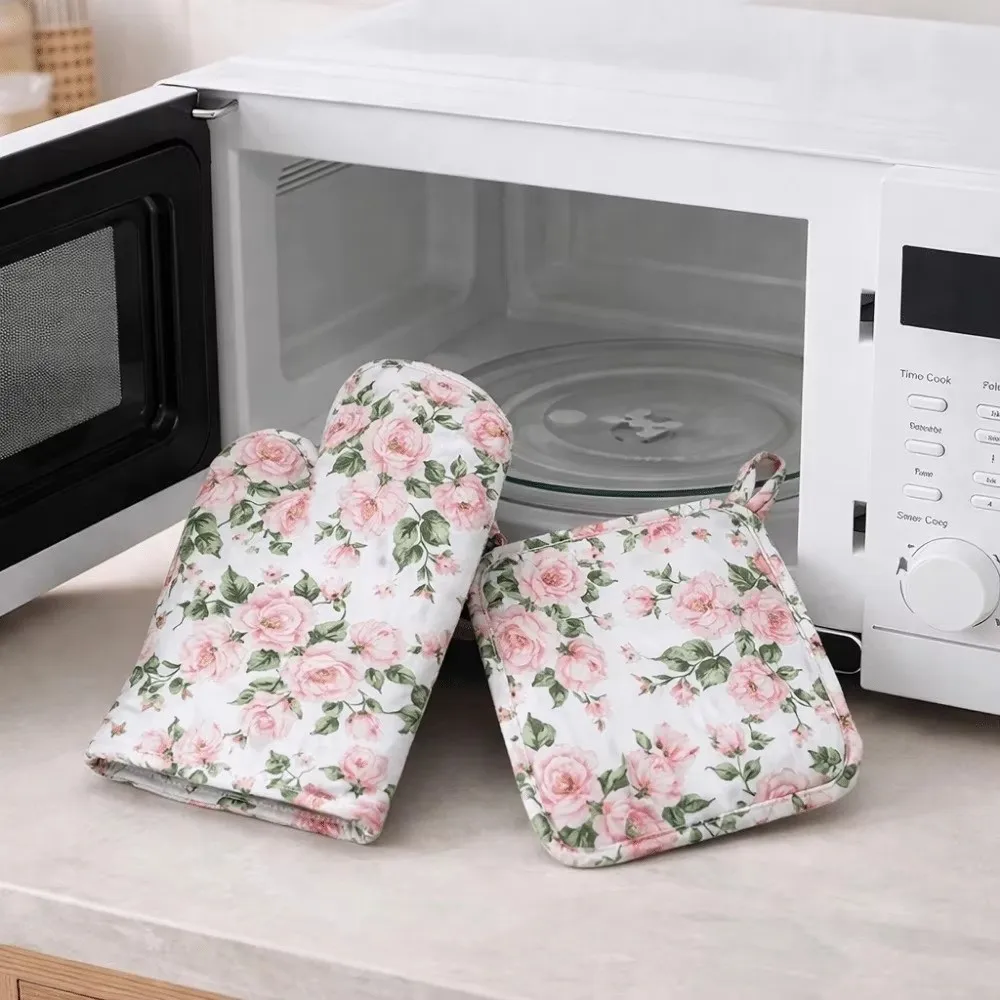 Classic Heat Resistant Oven Mitts Set Anti-Scald Non-Slip Pot Holders Set Set of 2 Square Design Baking Gloves For Cooking