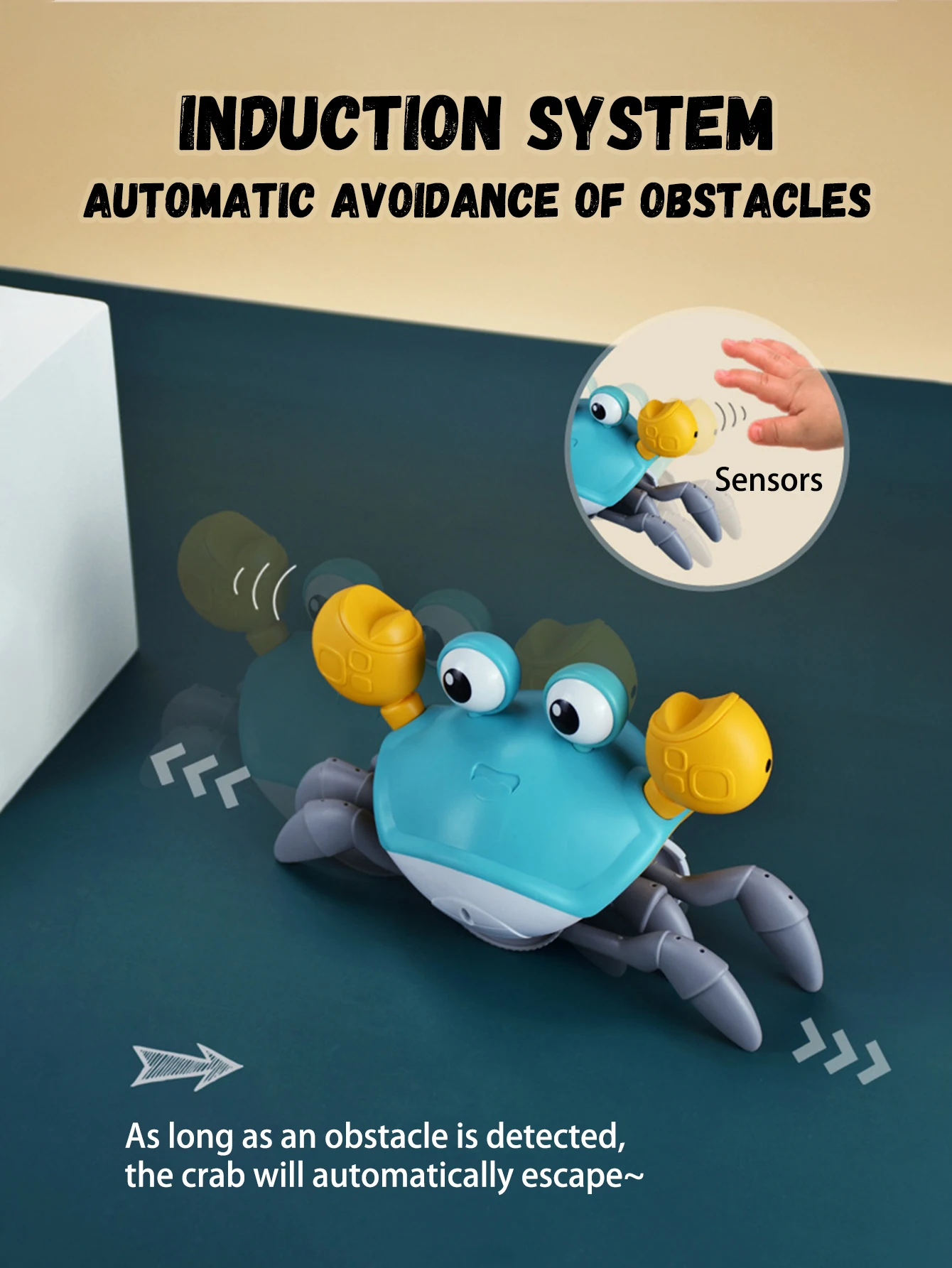 Kids induction crab toy automatic obstacle avoidance baby fun crawling toy photoelectric induction escape fun crab baby walking