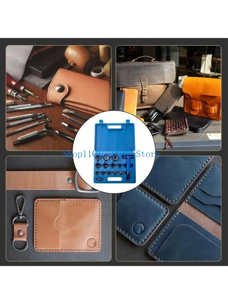 

5asd Precisions Punching Tool Set With 13 Replaceable Heads Carbon Steel Ergonomic Design Hollow Set For Leather