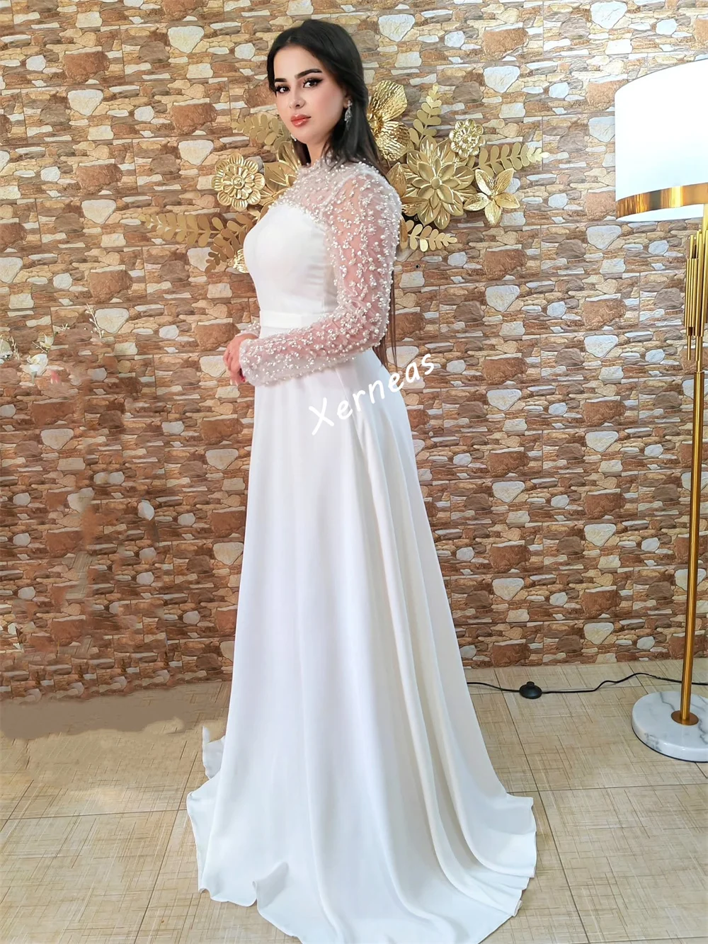 Customized Jersey Glitter Beading High Collar A-line Long Dresses Bespoke Occasion Women Luxury Evening Elegant Party Wedding