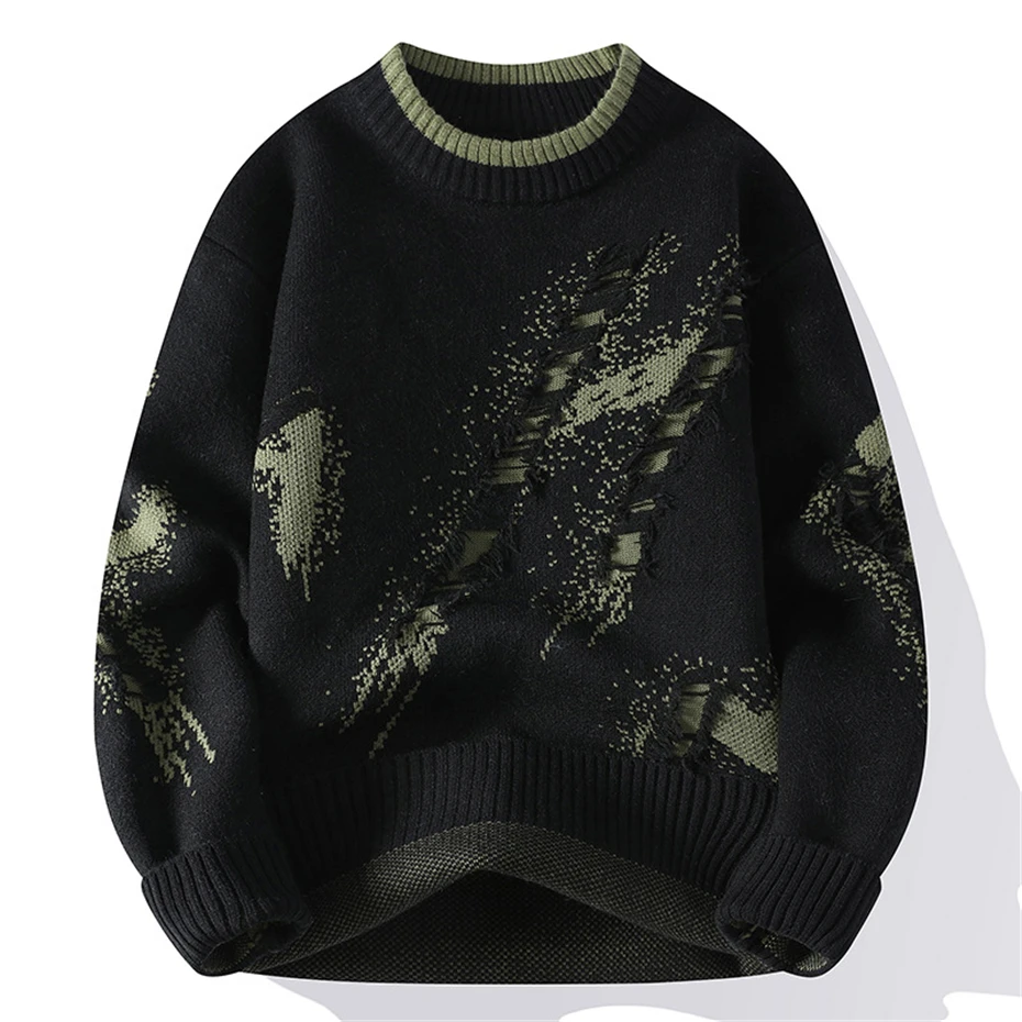 Ripped Knitted Sweater Men Autumn Winter Jumper Sweaters Fashion Casual Ripped Pullover Male
