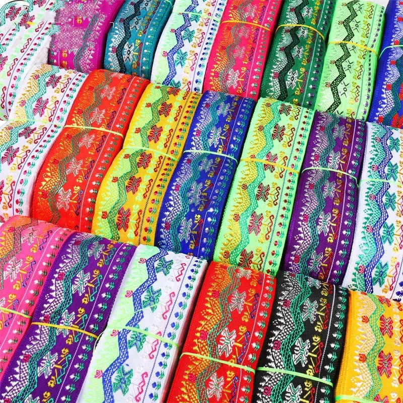 Embroidered Flowers Fabric Lace Ribbon Webbing, Ethnic Clothing Dress, Sewing Trims, Craft Decoration Accessories, 1 Yards