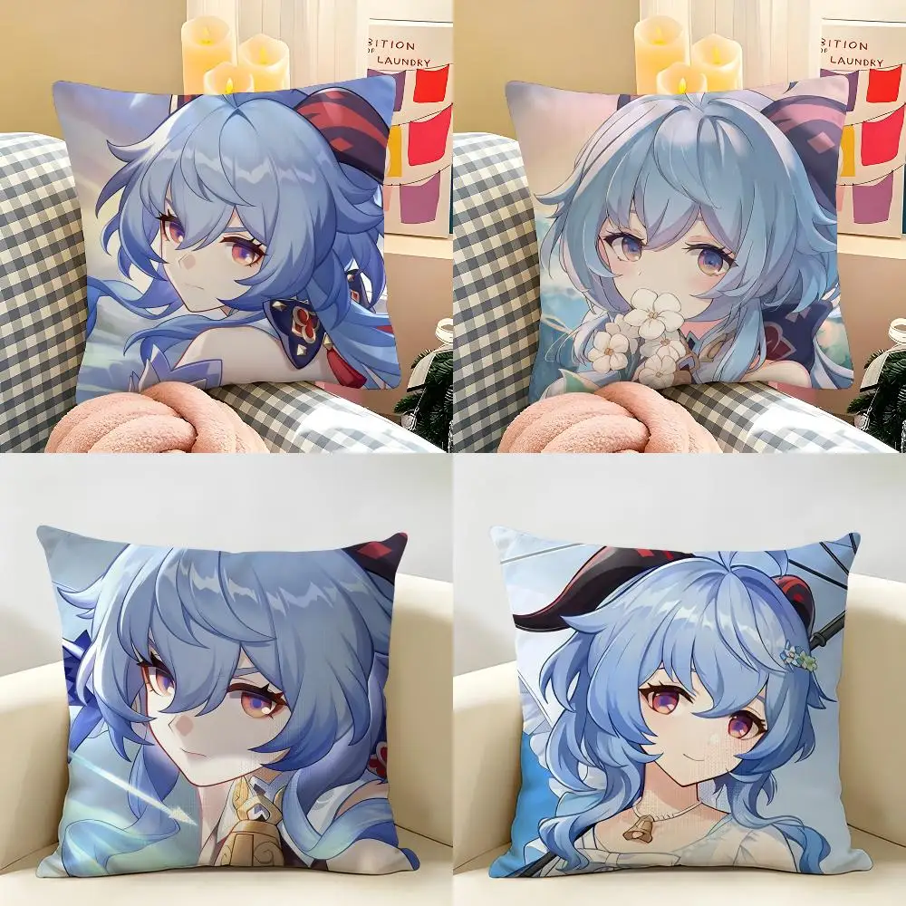 Ganyu Genshin Game Cushion Cover Natural Linen Organic Fabric Double-Sided Printing Room Sofa Decor Pillow Case