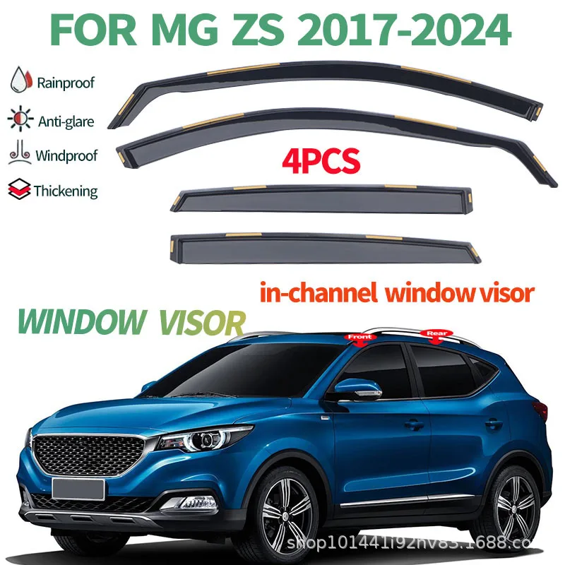 Suitable for 2017-2024 MG ZS built-in rain and shine brow WINDOW VISOR across Wind & Rain Deflectors No-Drill Design