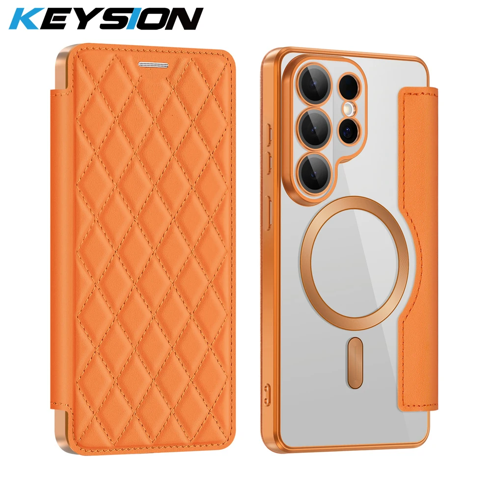 

KEYSION Plating Leather Flip Wallet Case for Samsung Galaxy S26 Ultra 5G S25+FE Card Slot Magnetic Wireless Charging Phone Cover