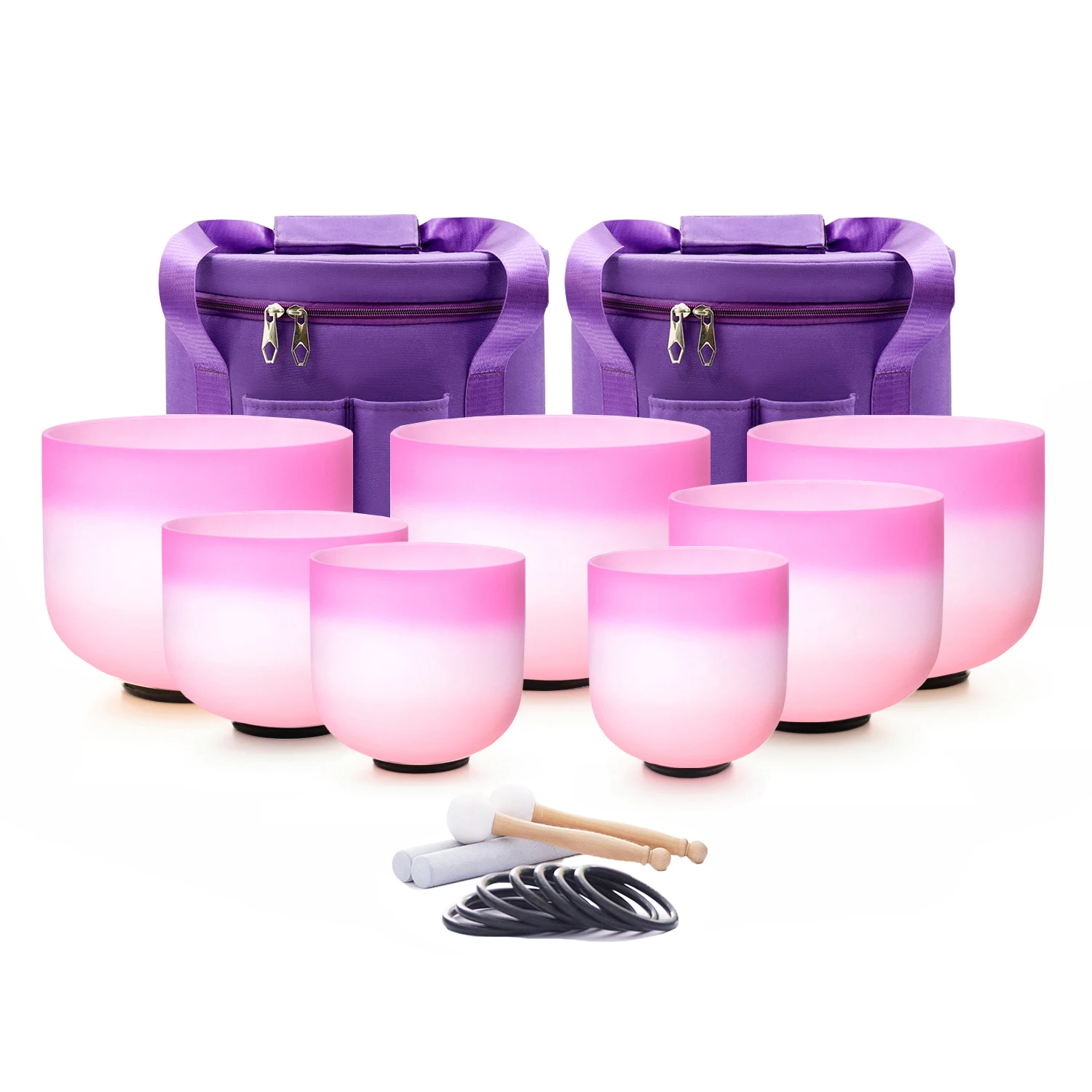 

Hye-eun Pink&Pink 6-12/7-12inch Quartz Crystal Singing Bowls 7pcs Chakra Set with/without Carry Case for Sound Healing