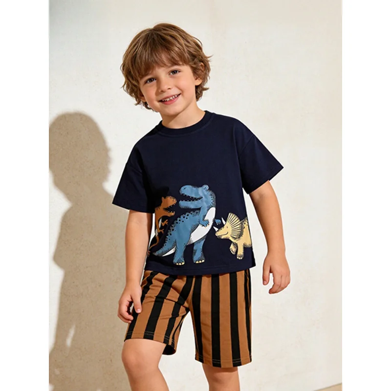 

Новый летний комплект из двух предметов для мальчиков 3-8 лет: футболка с коротким рукавом и круглым вырезом с принтом мультяшных животных и детский топ.