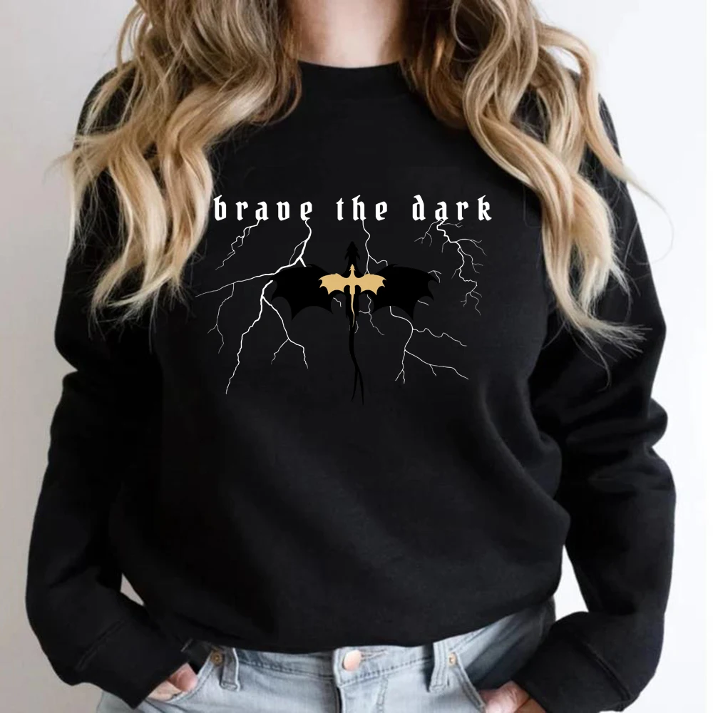 Onyx Storm Brave The Dark Sweatshirt Dark Academia Unisex Sweatshirts Long Sleeve Crewneck Pullover Vintage Dragon Hoodies