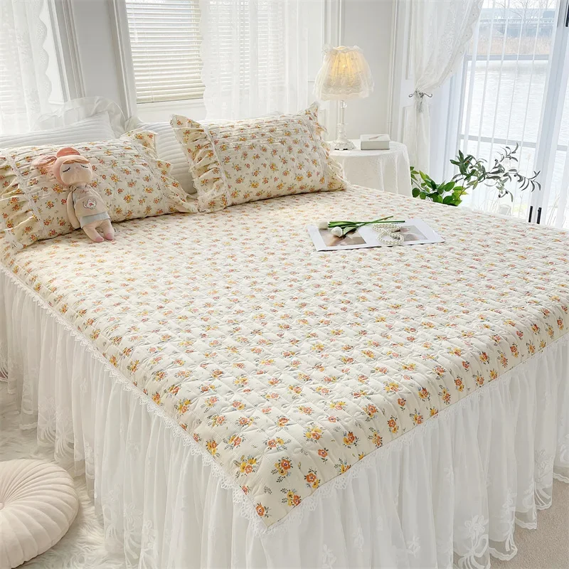 

Decorative Ruffled Bed Skirt Non-slip Mattress Cover Protector 100% Cotton Bed Skirt Bed Cover Thicken Lace Bed Skirt Bedsheet