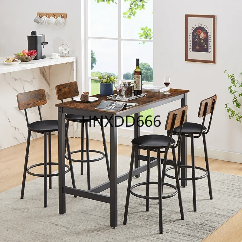 Dining Chairs, Counter Height Set Upholstered Backrest & Footrest, for Home & Kitchen Breakfast, Bar Table with 4 Pu Seat Stools