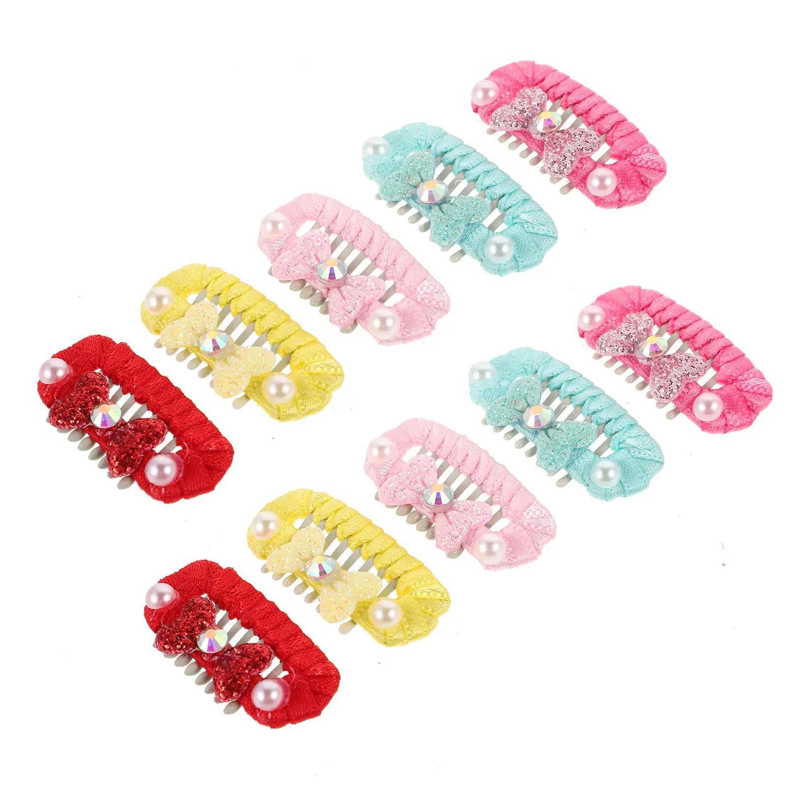 10pcs Pet Hair Clips – Colorful Floral & Animal Bow Clips for Dogs, Cats, Puppies – Polyester Plastic Hair Holders