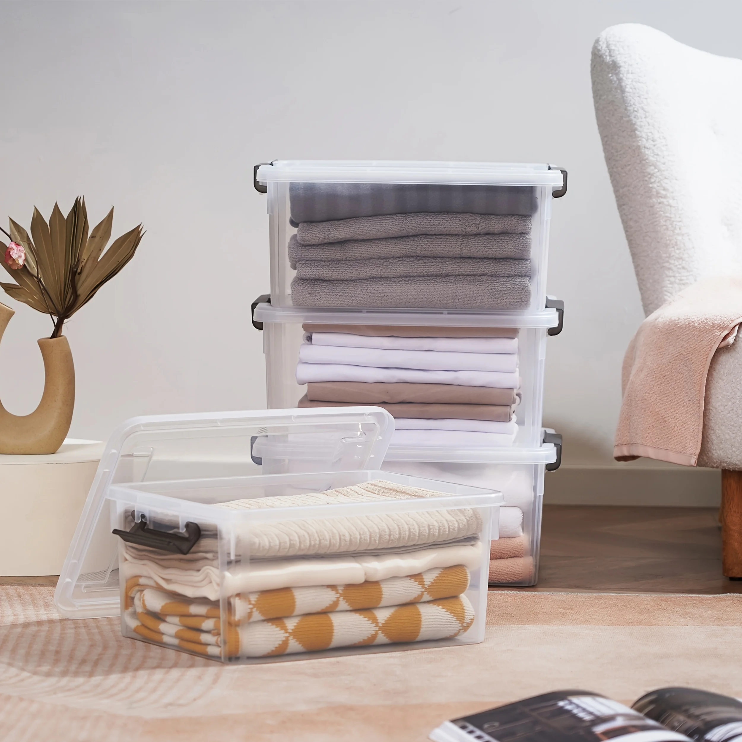 

Clear Plastic 16.9 Quart - Citylife 6-Pack Storage Boxes - Stackable Lockable With Latches And Lids - Multipurpose Organizer