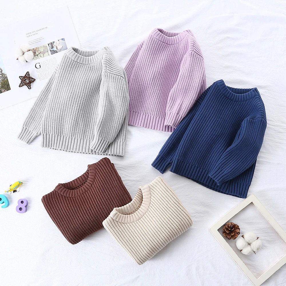 

MILANCEL New Autumn Baby Clothes 0-2Y Baby Girls Solid O-Neck Sweater Boys Knitted Pullover Toddler Loose Base Sweaters