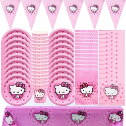 Hello Kitty Theme Baby Shower Girl Party Supplies Paper Cup Plate Table Cloth Children's Birthday Party Banner Kitty Balloon