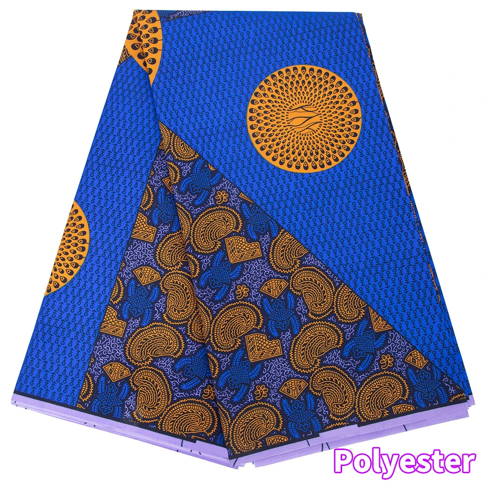2026 Royal Blue Pattern African Fabric By the Yard Polyester Material For ankala Handsewing High Quality Cloth for Party Dress
