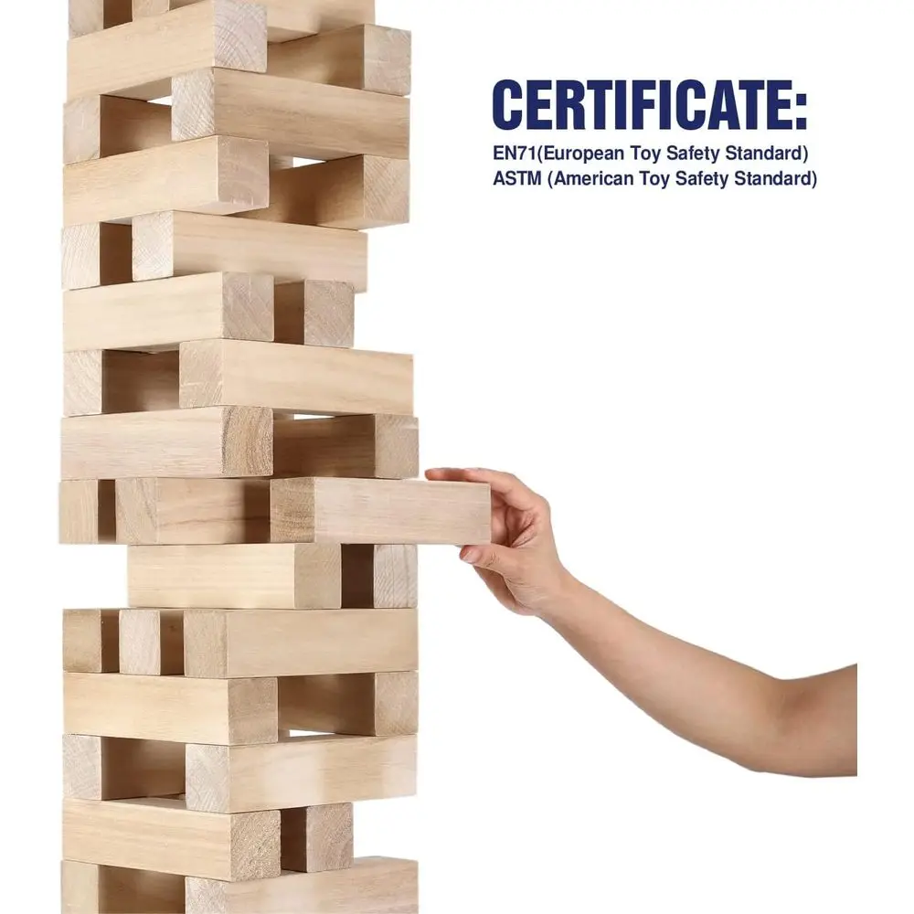 Juego gigante de apilamiento de madera de 51 piezas: torre de caída para niños y adultos: desafío de bloques de madera para exteriores/interiores