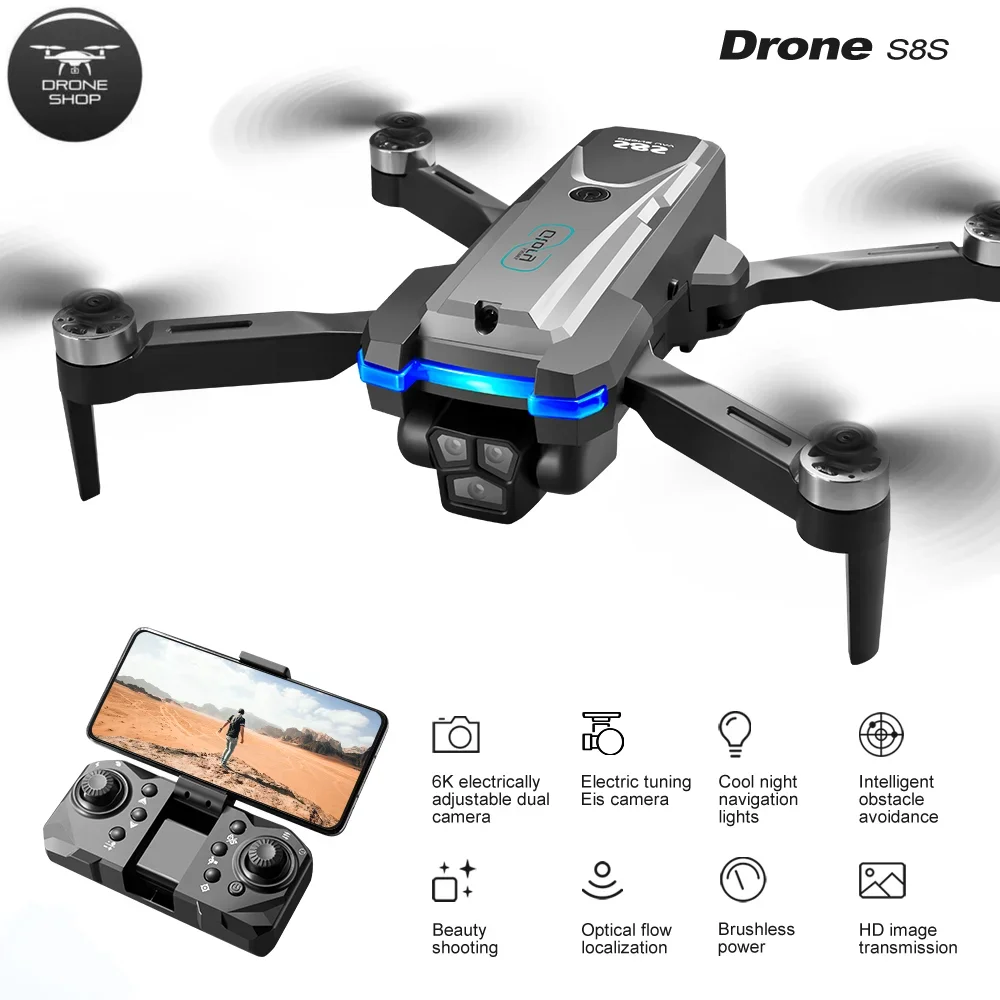 

New LS-S8S Rc Drone Brushless 8k HD Three Camera Drones Optical Flow Obstacle Avoidance Electrically Adjustable Dron Toys Gift