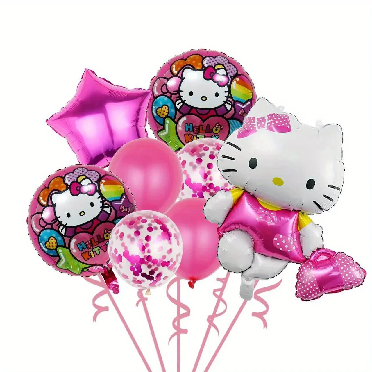 8Pcs Cute Hello Kitty Balloon Set Sanrio Cartoon Cat Foil Balloons for Girls Birthday Party Decor Baby Shower Supplies