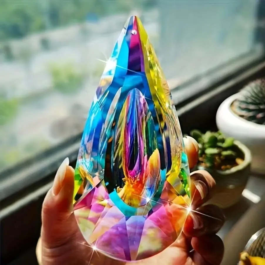 Crystal Prism Sun Catcher - Glass Hanging Light Reflector with Iridescent Rainbow Colors, Classic Home Decor for Valentine'S Day
