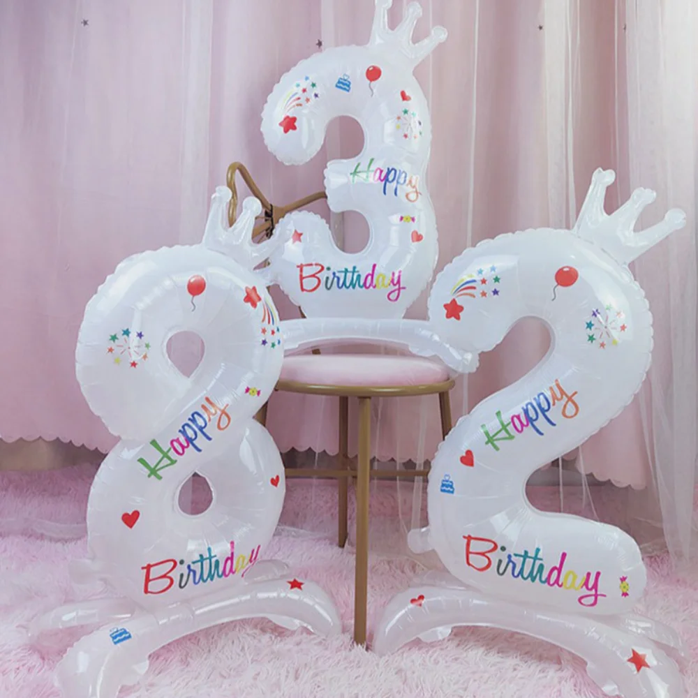 32 Inch White Number Stand 0-9 Shape Balloons Aluminum Film Birthday Party Decor Kid Toy Anniversary Balloons Wholesale