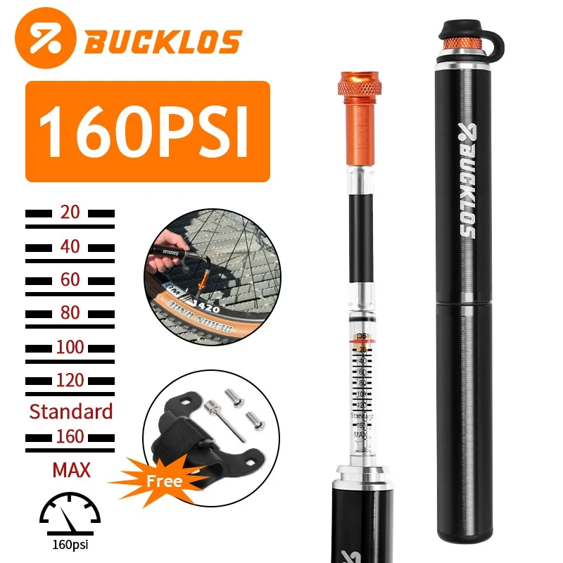 

BUCKLOS 160PSI Bicycle Mini Pump MTB Road Bike Pumps Hidden Hose Portable Tire Inflator Ultralight Aluminum Alloy Bicycle Parts