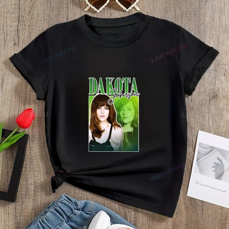 Famous Movie Star DAKOTA JOHNSON Classic Poster Print Women's Fashion T-shirt, Everyday Casual Women's Cotton T-shirt