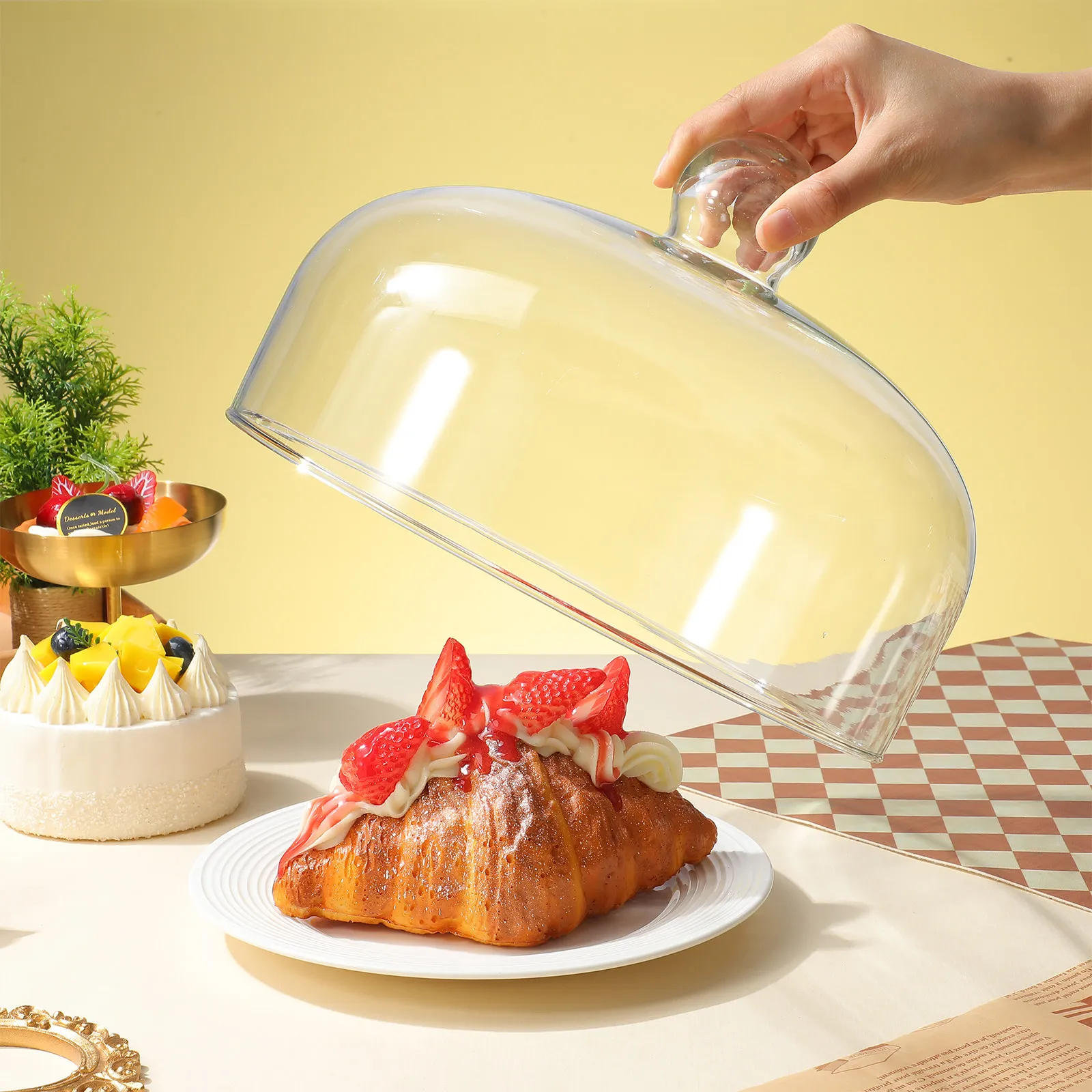 

Стеклянный колпак-крышка для торта, пылезащитный купол для десертов и закусок, защитный стеклянный колпак-подставка, поднос для стола, набор для домашнего использования