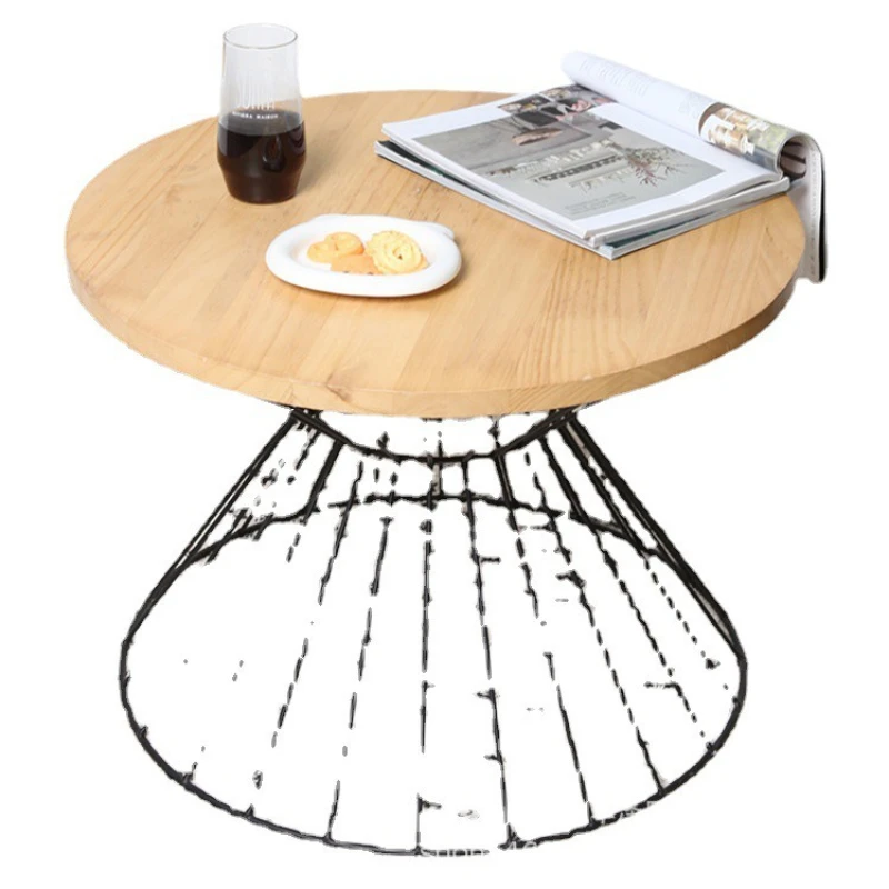 

Nordic solid wood wrought iron small round table simple sofa small edge few storage leisure balcony