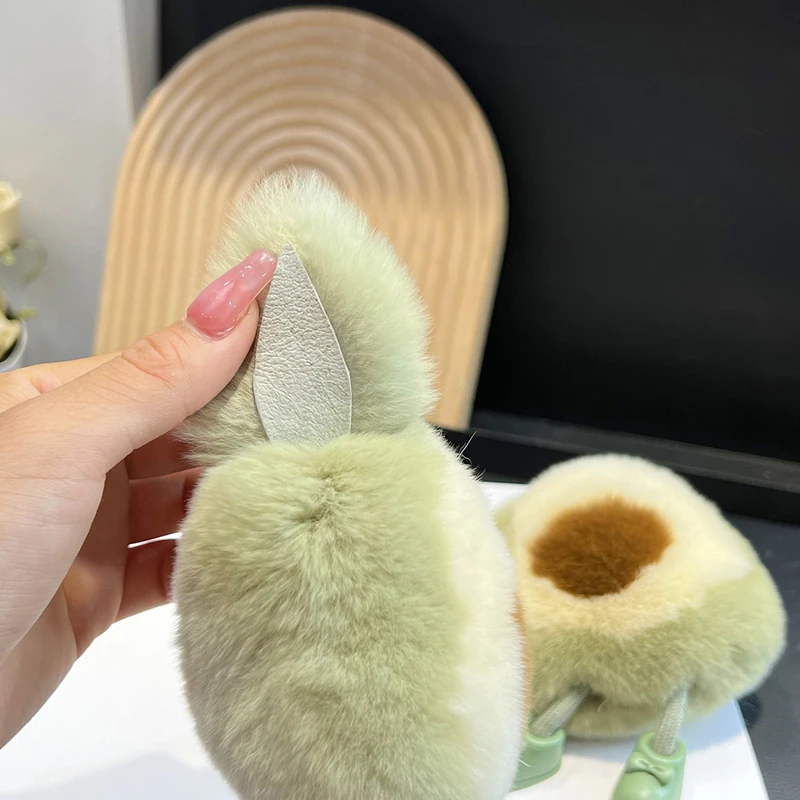 New Cute Imitation Rex Rabbit Fur Avocado Car Keychain Pendant Kawaii Girl Gift Plush Doll Backpack Bag Pendant