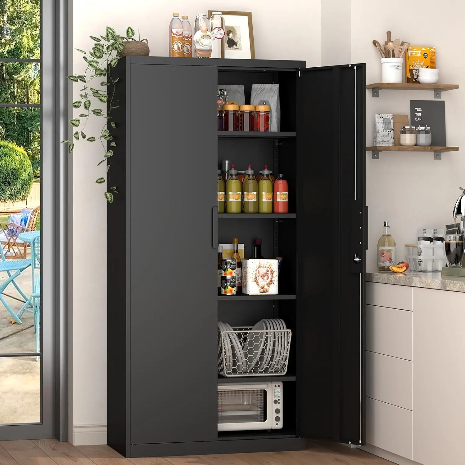 1.83 Inch Height Lockable Metal Garage Storage Cabinet, Multi‑Purpose Tool Organizer for Home and Utility Room, Black